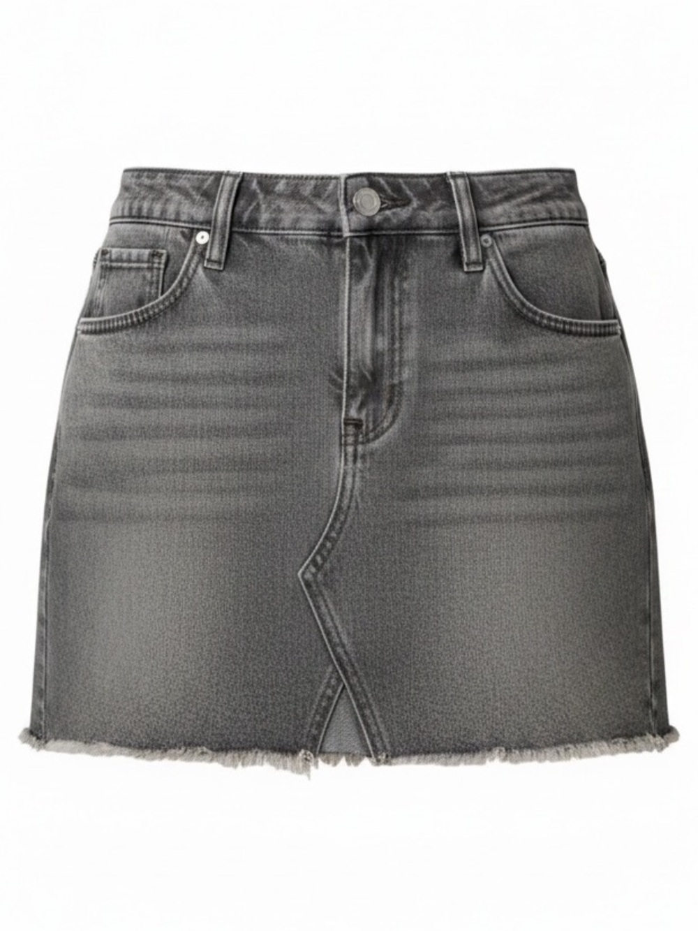 Free People Grey Washed Denim Mini Skirt with Frayed Hem